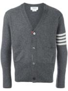Thom Browne Striped Detailing V-neck Cardigan, Men's, Size: 3, Grey, Cashmere