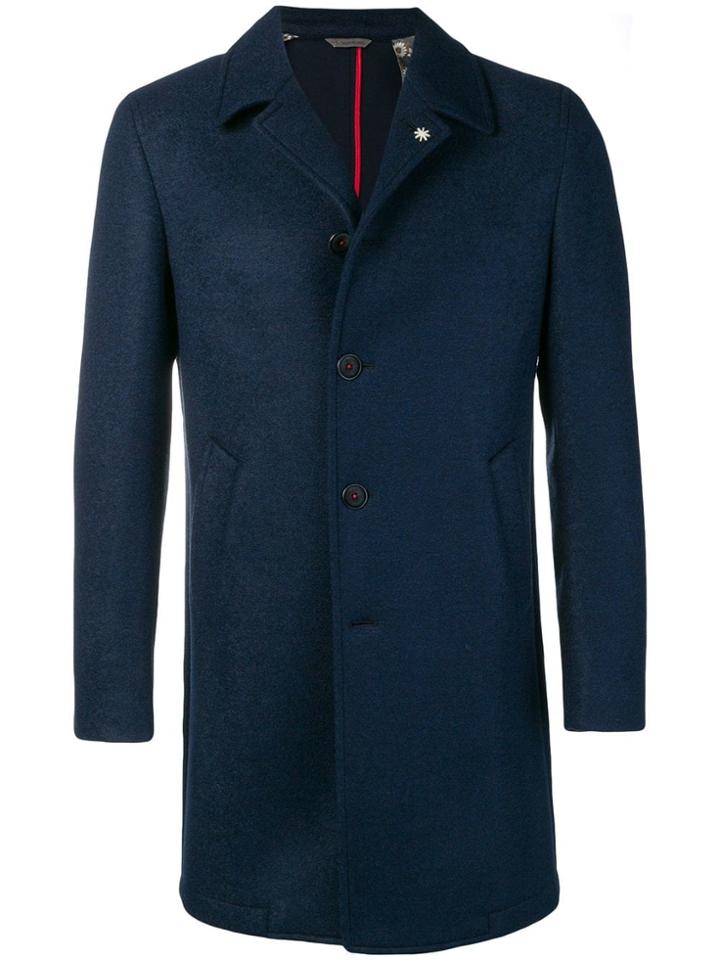 Manuel Ritz Woven Overcoat - Blue