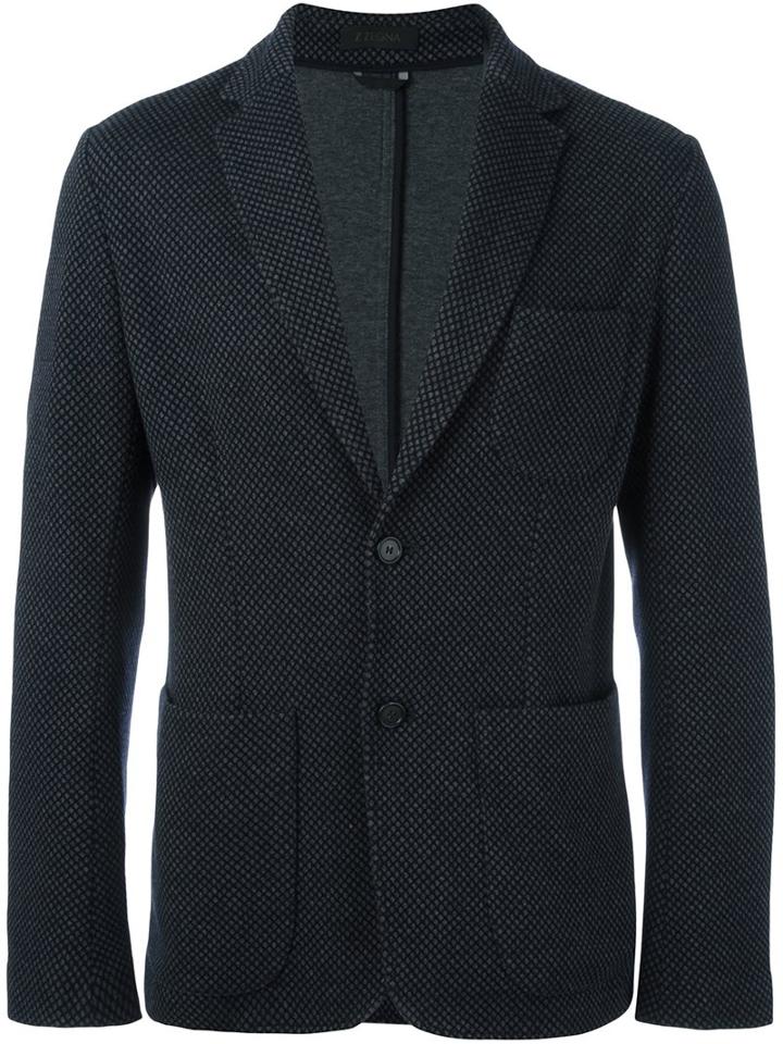 Z Zegna Single-breasted Blazer, Men's, Size: 54, Blue, Cotton/polyamide/cupro/wool
