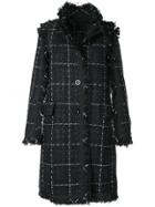 Sacai Frayed Grid Print Coat - Blue
