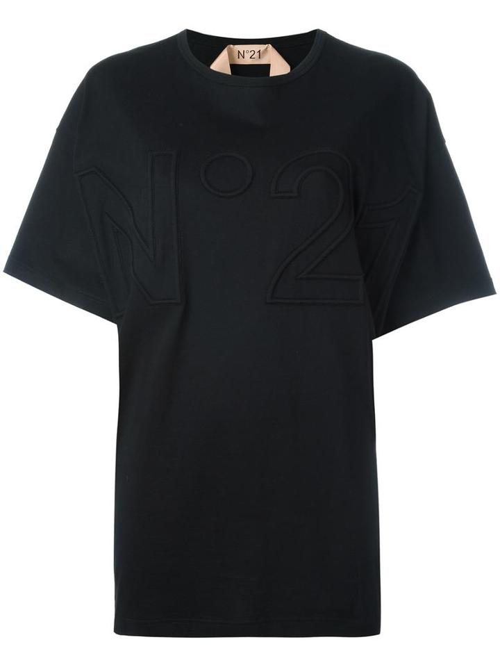 No21 - Patched Logo T-shirt - Women - Cotton - One Size, Women's, Black, Cotton