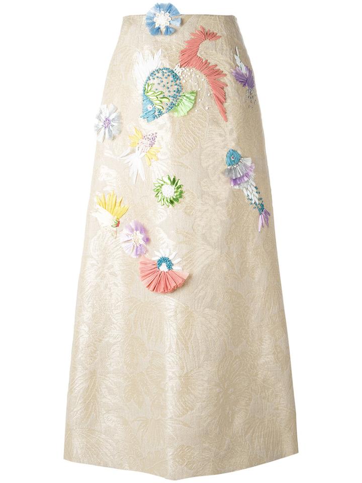 Delpozo Jacquard A-line Skirt, Size: 38, Nude/neutrals, Cotton/linen/flax/polyamide/polyester