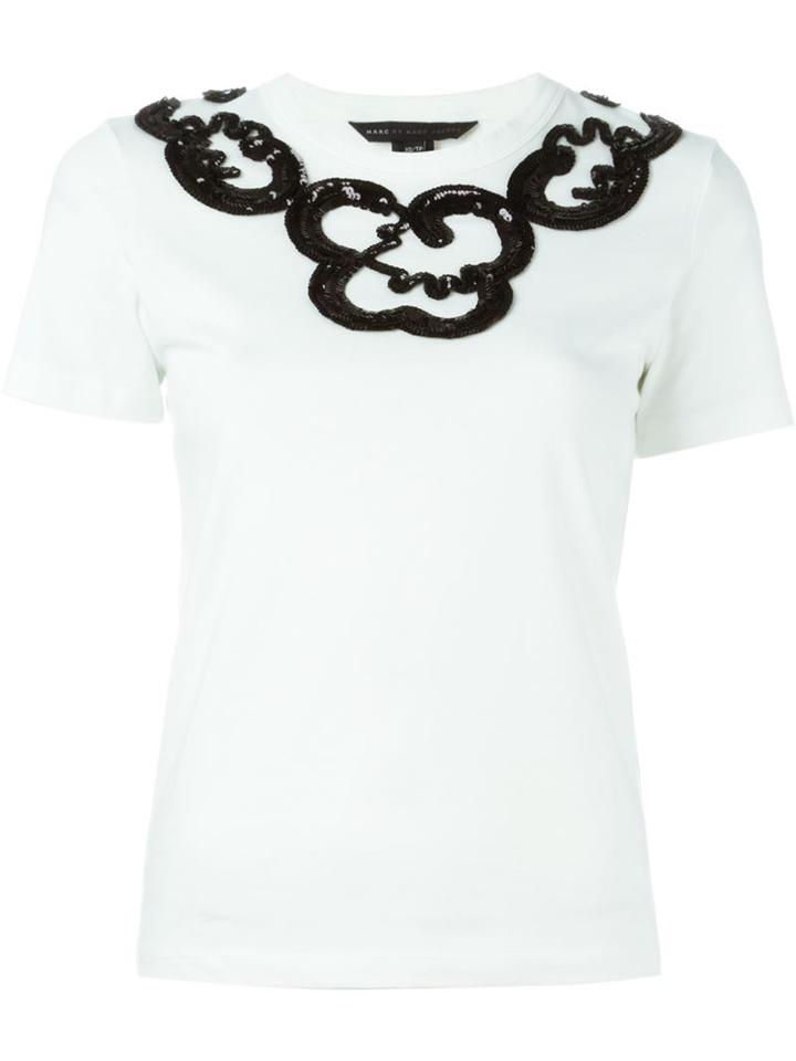 Marc By Marc Jacobs Sequinned Neck T-shirt, Women's, Size: Small, White, Cotton