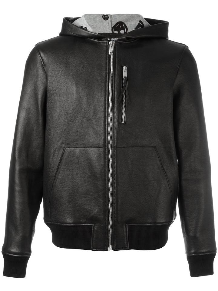 Alexander Mcqueen Hooded Bomber Jacket, Size: 48, Black, Leather