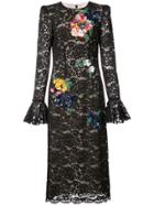 Monique Lhuillier Flower Lace Gown - Black