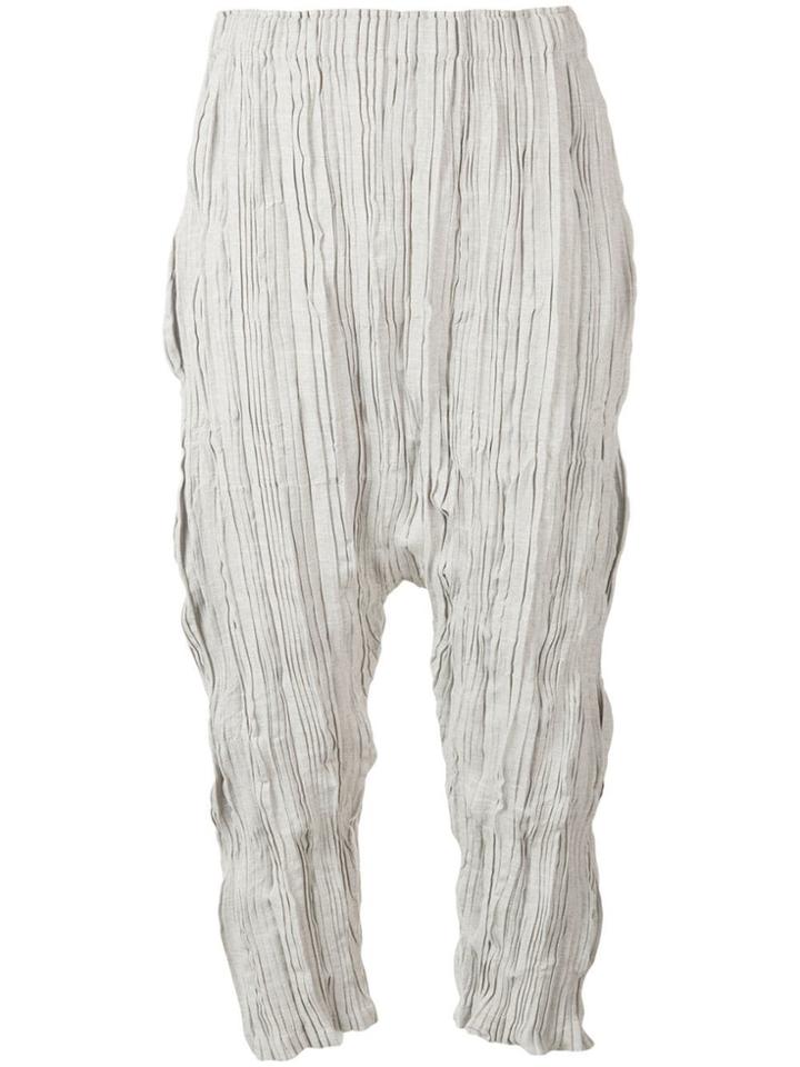 Issey Miyake Men Crinkled Cropped Harem Trousers - Grey