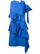 Semicouture - Pleated Trim Shift Dress - Women - Cotton - 44, Blue, Cotton