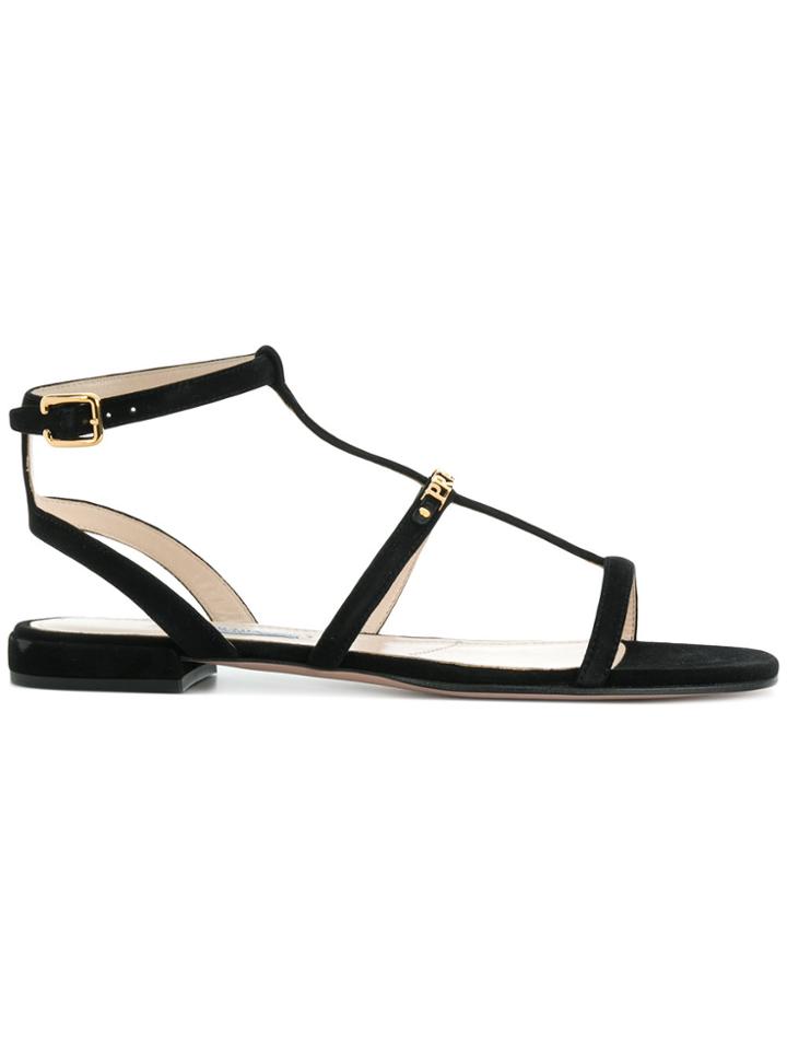 Prada Logo Plaque Sandals - Black