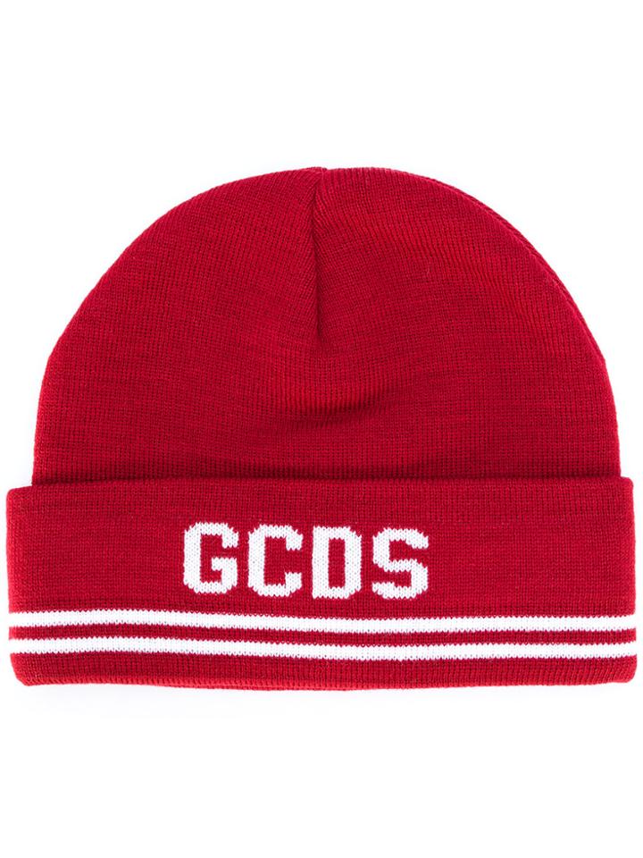 Gcds Ribbed Logo Beanie - Red