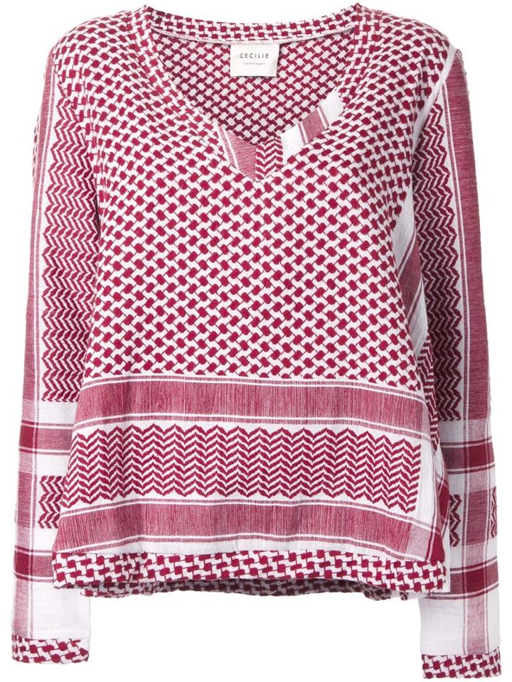Cecilie Copenhagen V-neck Top, Women's, Red, Cotton
