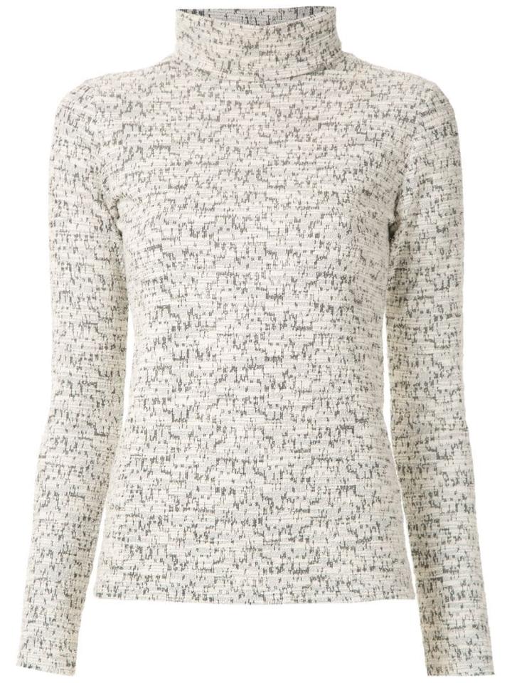 Framed High Neck Tweed Top - White