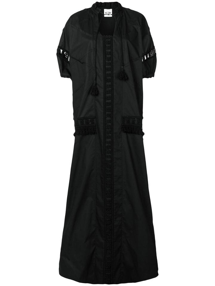 Si Jay Embroidered Flared Maxi Dress - Black