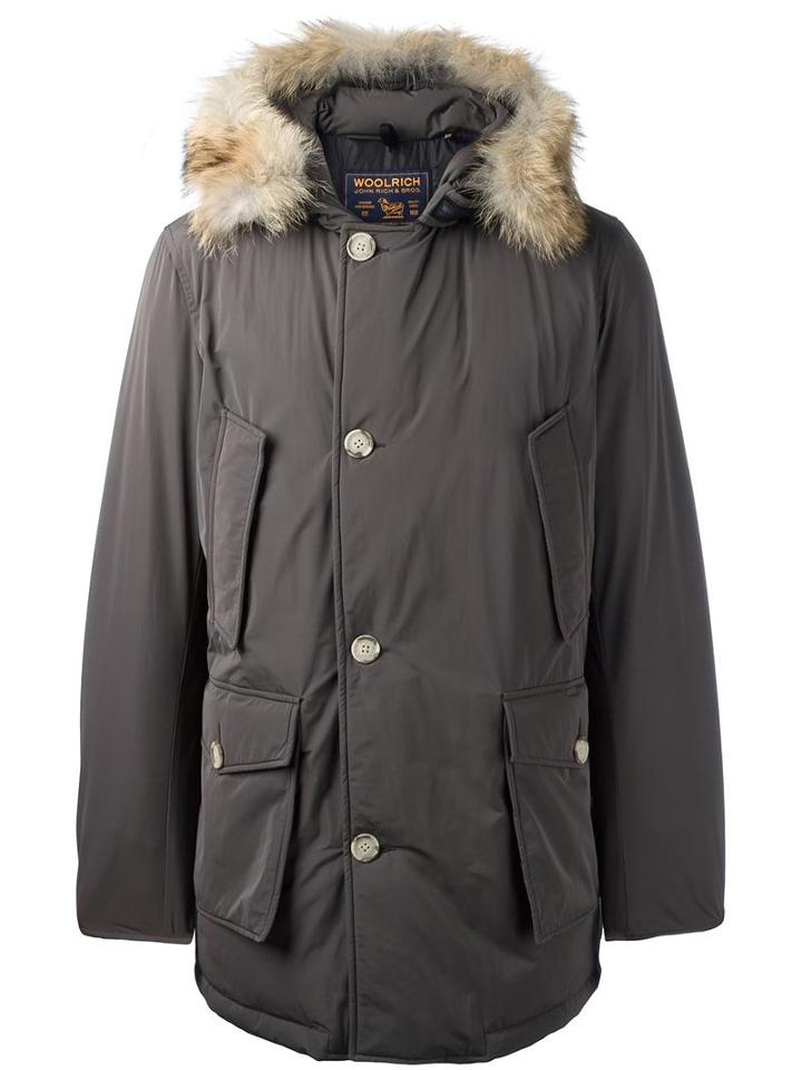 Woolrich Fur Hood Parka, Men's, Size: Medium, Grey, Feather Down/coyote Fur/polyester/polyamide