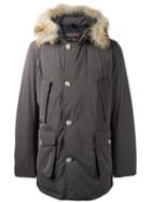 Woolrich Fur Hood Parka, Men's, Size: Medium, Grey, Feather Down/coyote Fur/polyester/polyamide