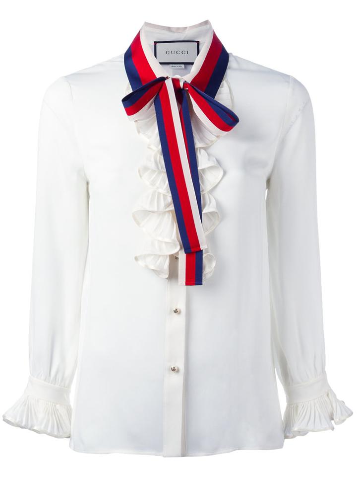 Gucci Ruffle Silk Shirt, Women's, Size: 42, Nude/neutrals, Silk/polyester/viscose/cotton