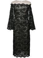 Oscar De La Renta Lace Cape Sleeve Bardot Dress - Black