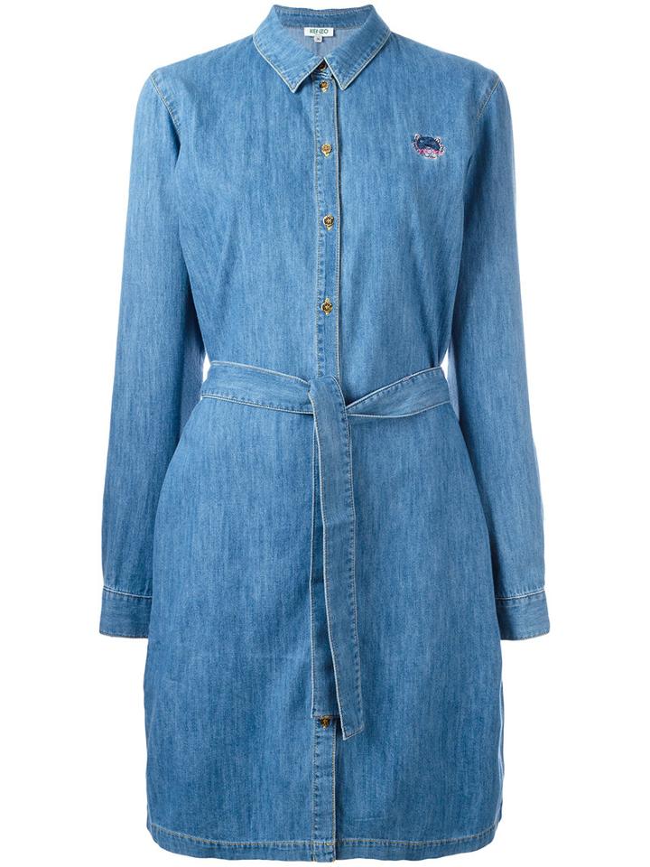 Kenzo - Mini Tiger Denim Shirt Dress - Women - Cotton - 40, Blue, Cotton