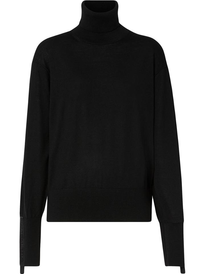 Burberry Logo Tape Merino Wool Silk Roll-neck Sweater - Black