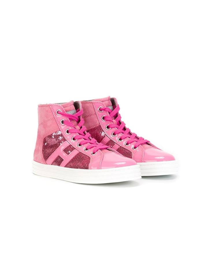 Hogan Kids Rebel Sequin Hi-top Sneakers, Girl's, Size: 31, Pink/purple