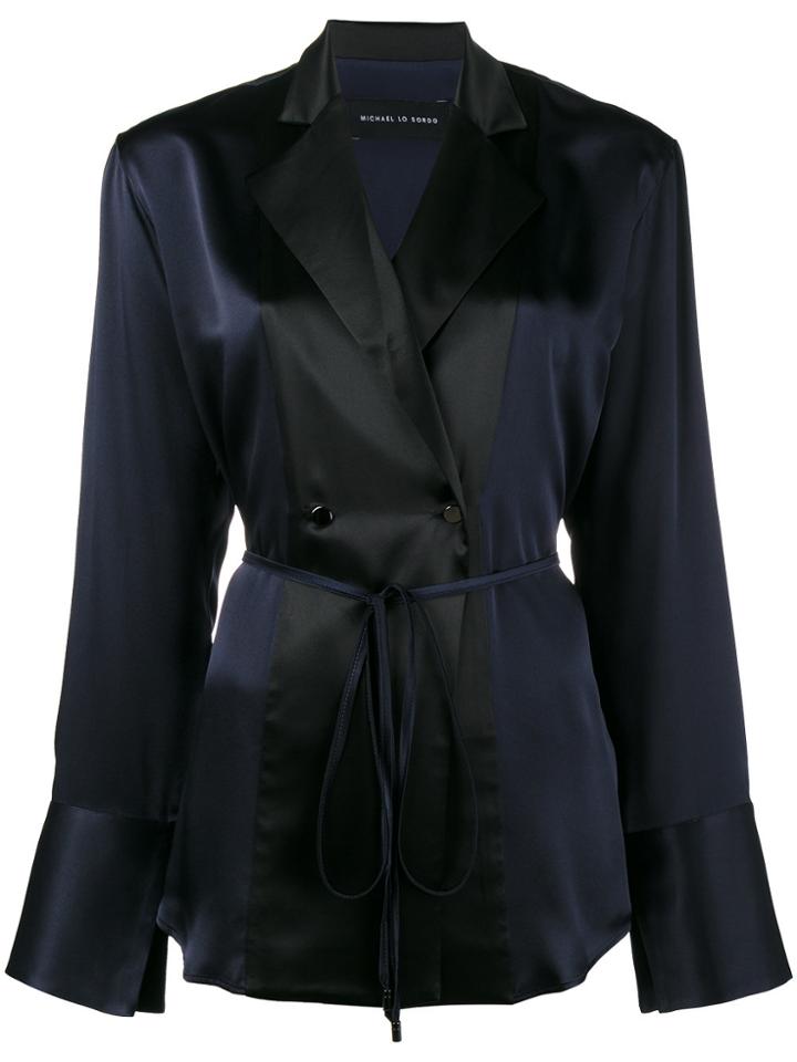 Michael Lo Sordo Long Sleeve Belted Wrap Shirt - Blue