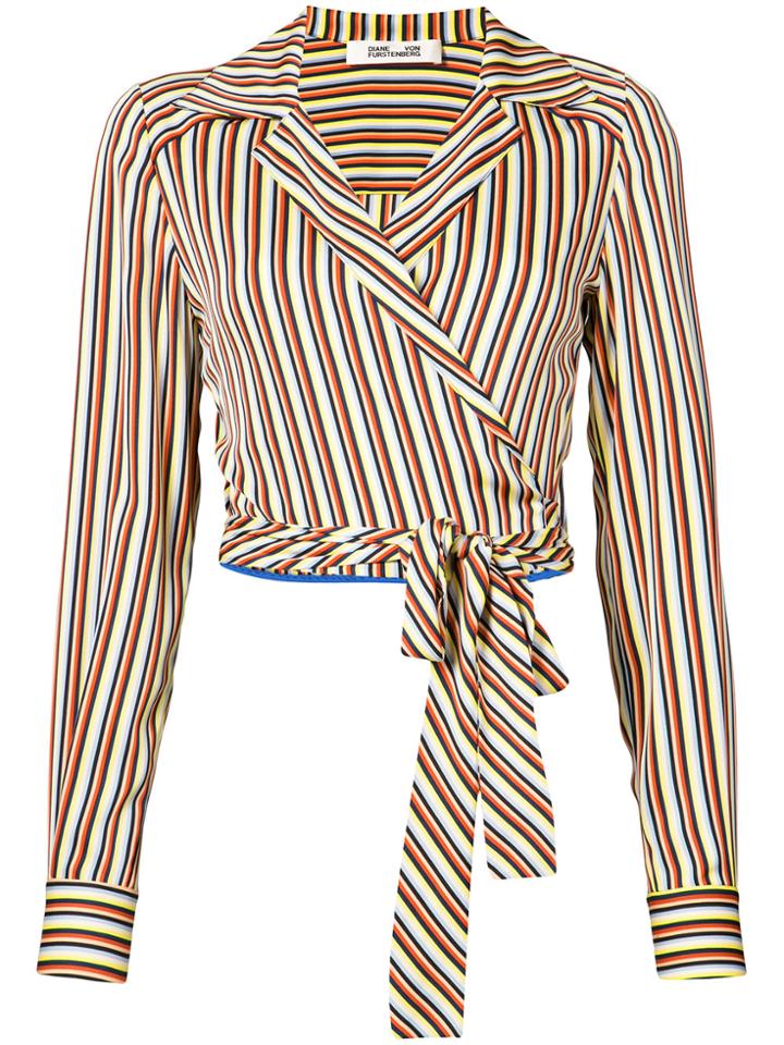 Dvf Diane Von Furstenberg Striped Tie Front Blouse - Yellow & Orange