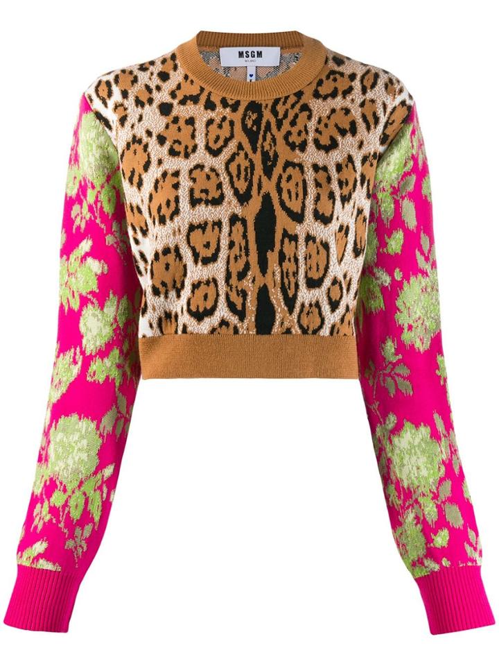 Msgm Cropped Multi-print Sweater - Brown