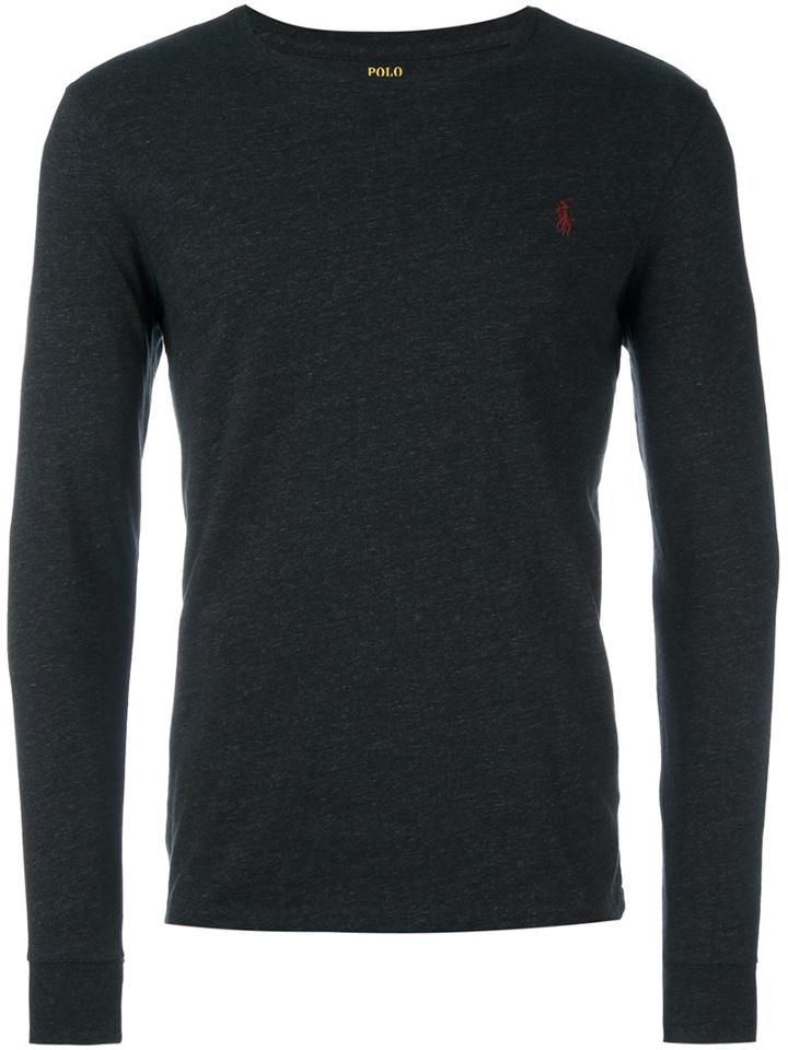Polo Ralph Lauren Long Sleeved Logo T-shirt, Men's, Size: Small, Grey, Cotton