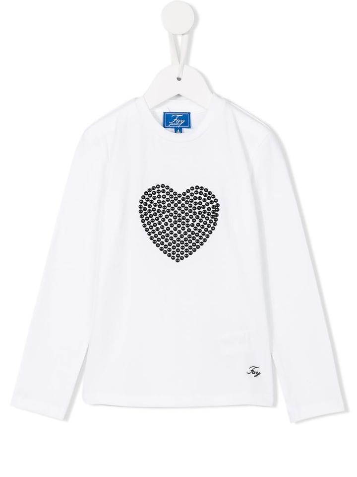 Fay Kids Beaded Heart T-shirt, Girl's, Size: 6 Yrs, White