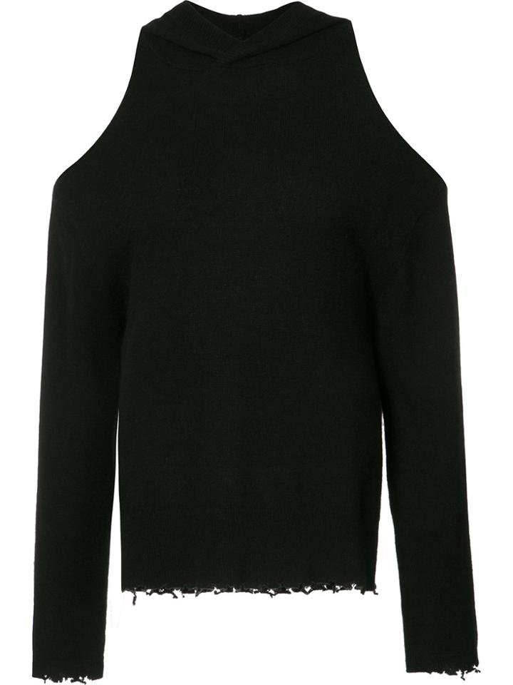 Rta Cashmere Cold-shoulder Hooded Jumper - Black