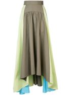 Asymmetric Hem Full Maxi Skirt - Women - Cotton - 10, Green, Cotton, Peter Pilotto