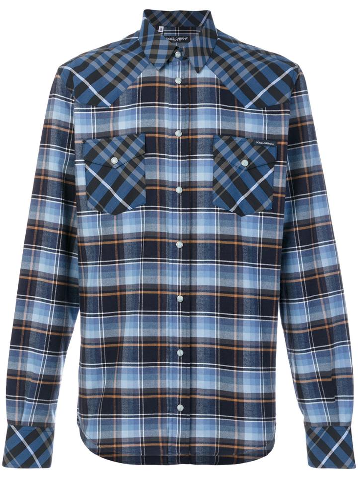 Dolce & Gabbana Check Panel Shirt - Blue
