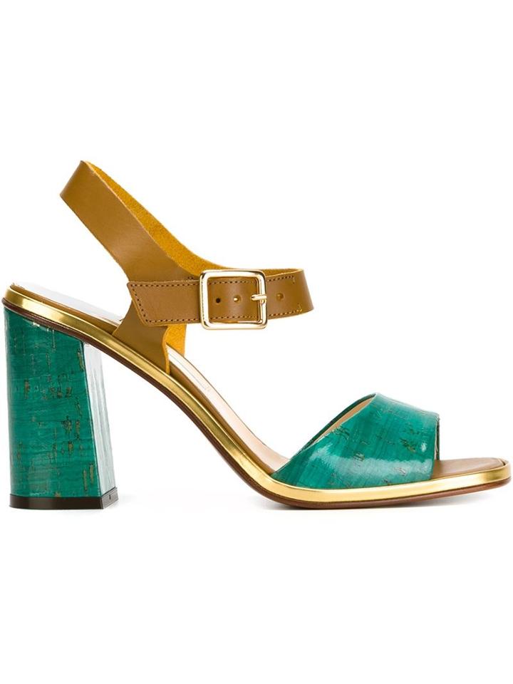 L Autre Chose Cork Detail Sandals, Women's, Size: 36, Green, Calf Leather/cork/leather