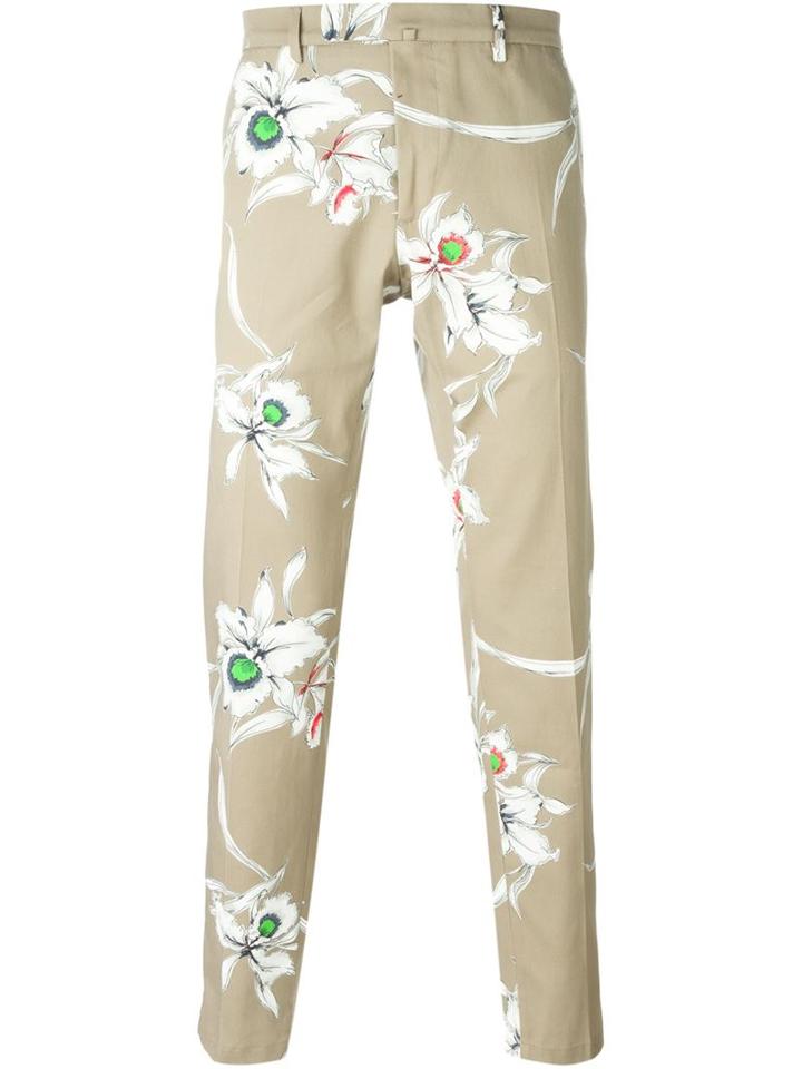 Valentino Orchid Print Straight Leg Trousers, Men's, Size: 52, Nude/neutrals, Cotton
