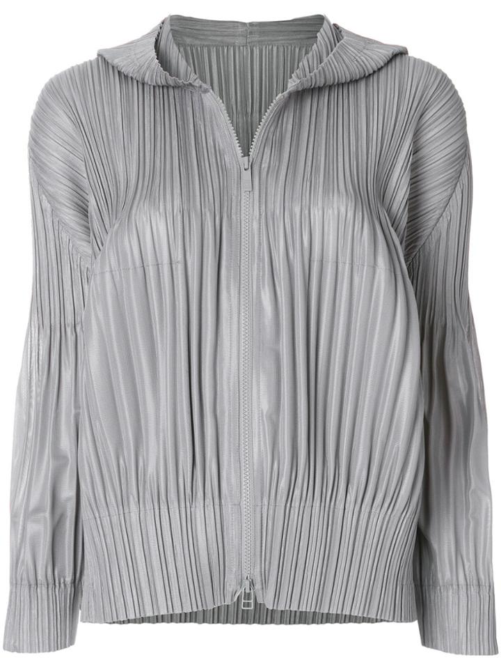 Pleats Please By Issey Miyake Hooded Designer Jacket - Grey