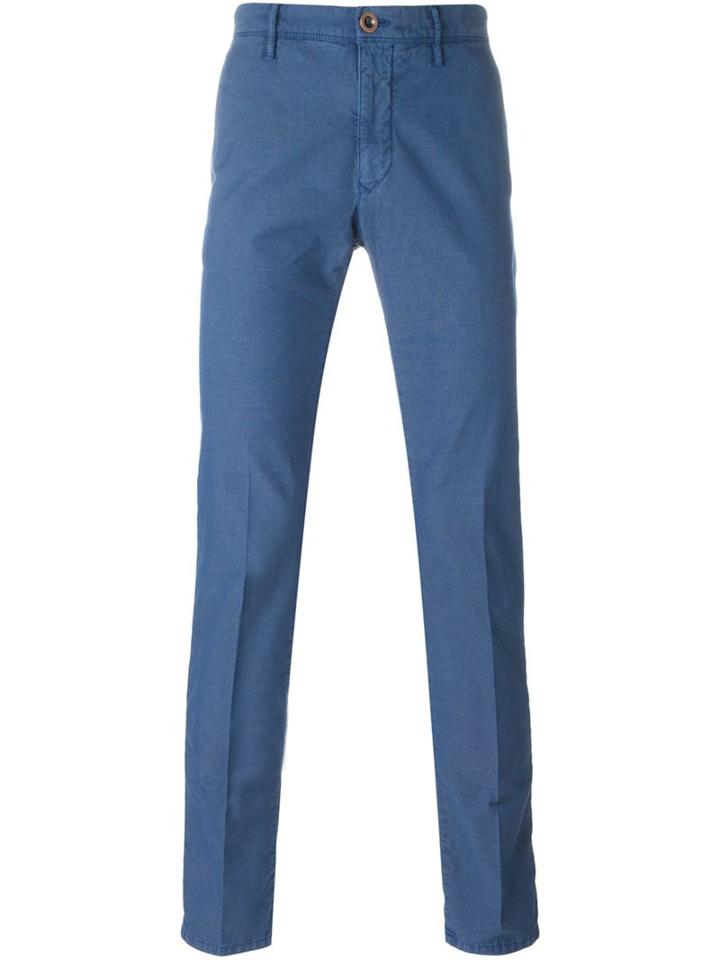 Incotex Slim Chino Trousers, Men's, Size: 33, Blue, Cotton/polyester/spandex/elastane