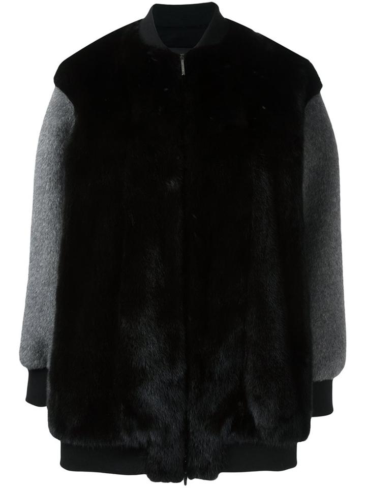 Blancha Contrast Sleeve Coat, Women's, Size: 38, Black, Mink Fur/polyamide/polyester/wool