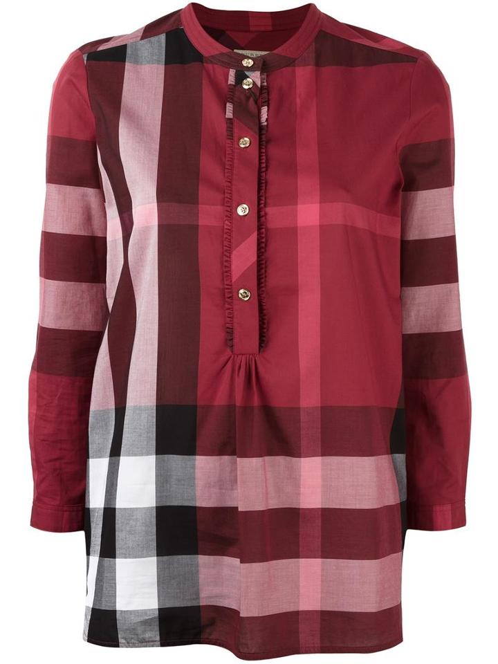 Burberry Plaid Tunic Blouse, Women's, Size: 10, Red, Cotton