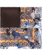 Etro Printed Border Pocket Square, Men's, Brown, Silk