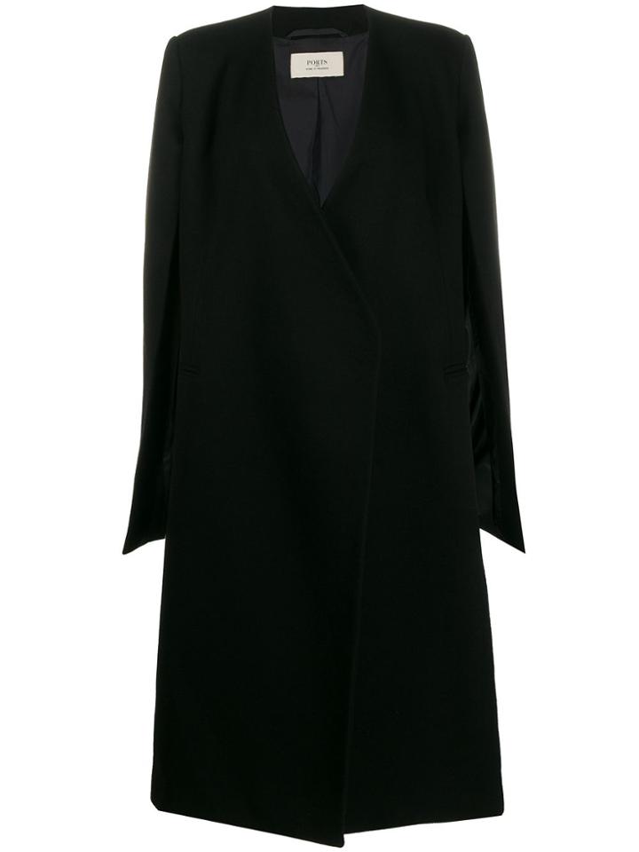 Ports 1961 Open Sleeve Textured Cape Coat - Black