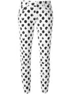 Dolce & Gabbana Large Polka Dot Print Jeans, Women's, Size: 40, White, Cotton/spandex/elastane