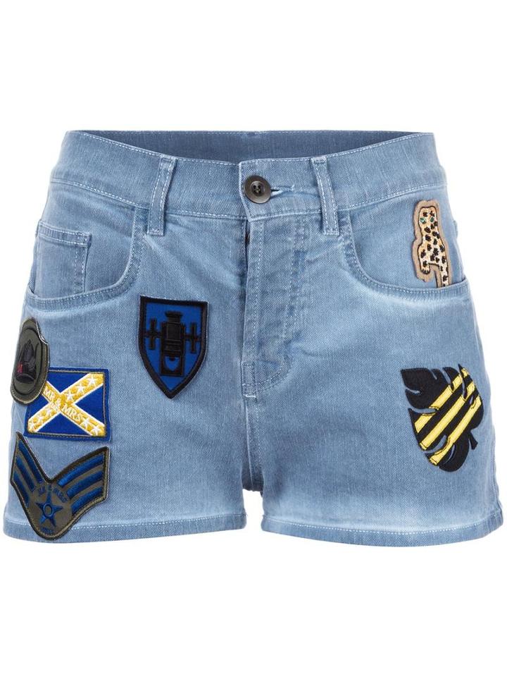 Mr & Mrs Italy Patched Denim Shorts, Women's, Size: 40, Blue, Cotton/spandex/elastane