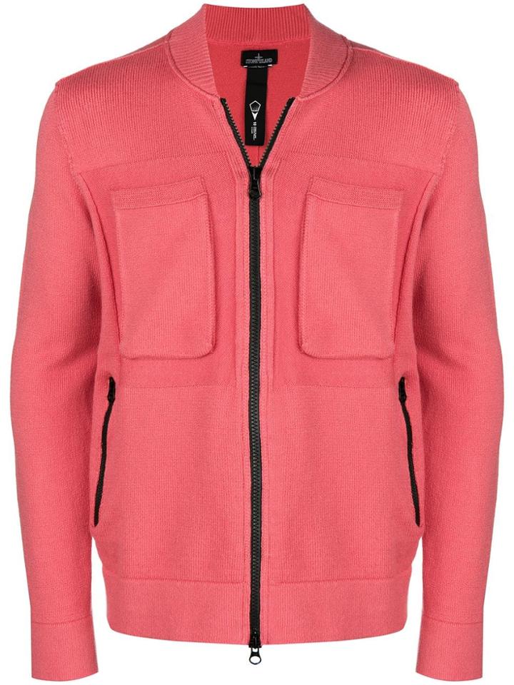 Stone Island Shadow Project Patch Pocket Zipped Cardigan - Pink &