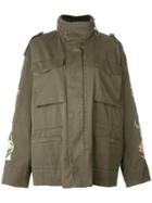 Off-white Flower Print Military Jacket, Women's, Size: Xs, Green, Cotton/polyester