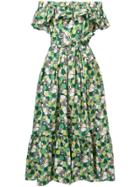 La Doublej Floral Shift Off-shoulder Dress - Green