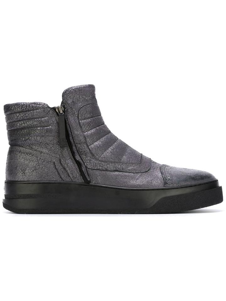 Bruno Bordese Cracked Effect Hi-top Sneakers, Men's, Size: 41, Grey, Leather/rubber