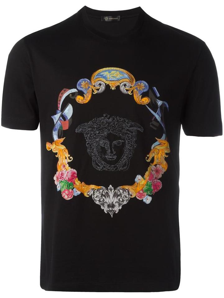 Versace Medusa Sketch Embroidered T-shirt, Men's, Size: Medium, Black, Cotton