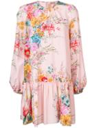 No21 - Flower Dress With Long Sleeves - Women - Silk - 42, Pink/purple, Silk