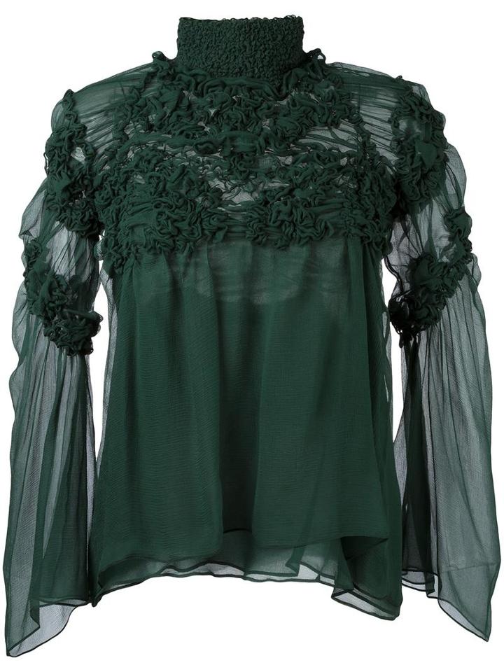 Chloé Embroidered Chiffon Blouse, Women's, Size: 38, Green, Silk