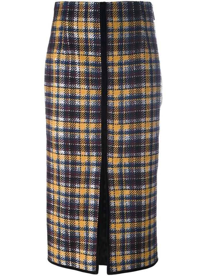 Msgm Checked Skirt, Women's, Size: 44, Yellow/orange, Polyamide/polyester/wool