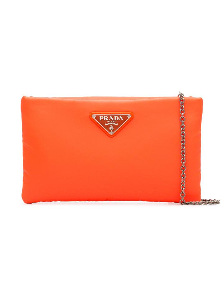 Prada Fluorescent Orange Clutch Bag With Chain - Yellow & Orange
